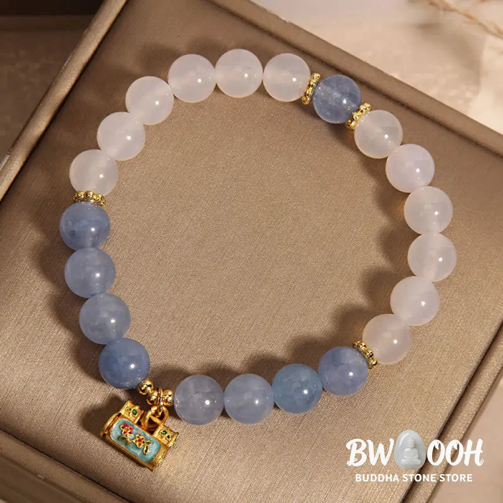 Buddha Stones Natural White Agate Aquamarine Protection Bracelet - BWOOOH - White Agate Aquamarine(Wrist Circumference: