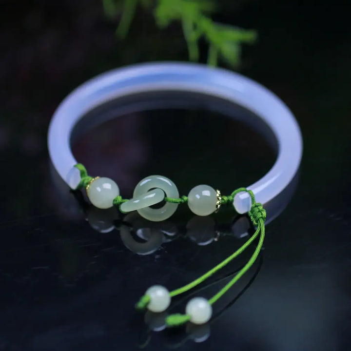 BWOOOH Natural White Agate Hetian Jade Beads Interlocking Positive Bracelet Bangle - BWOOOH - White Agate(Wrist