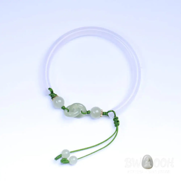 Buddha Stones Natural White Agate Hetian Jade Beads Interlocking Positive Bracelet Bangle - BWOOOH - White Agate(Wrist
