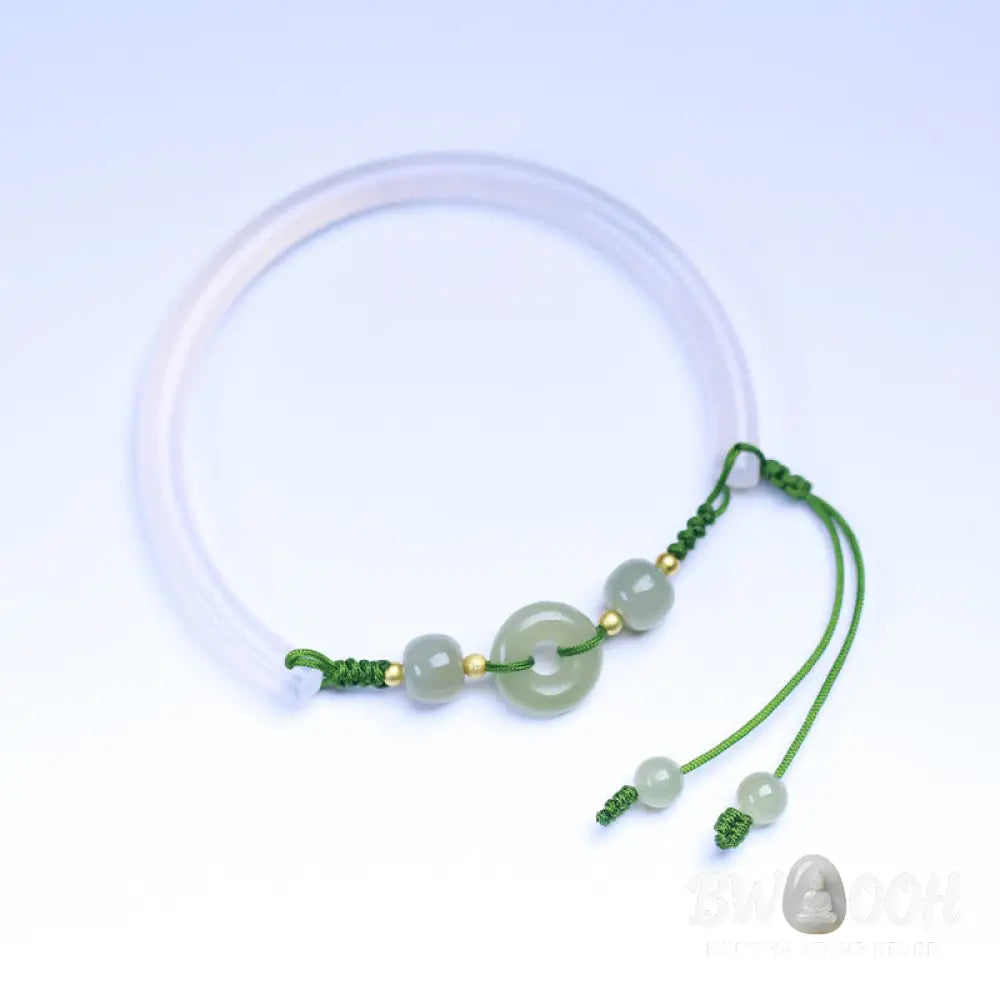 Buddha Stones Natural White Agate Hetian Jade Beads Peace Buckle Positive Bracelet Bangle - BWOOOH - White Agate(Wrist