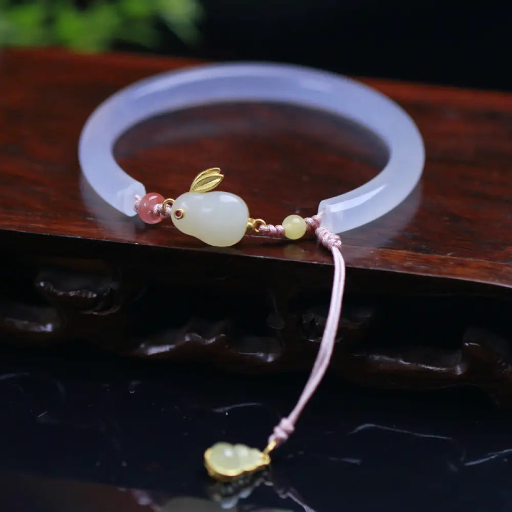 BWOOOH Natural White Agate Hetian Jade Rabbit Positive Bracelet Bangle - BWOOOH - White Agate(Wrist