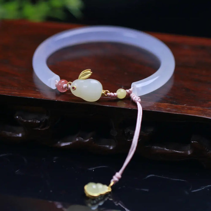 BWOOOH Natural White Agate Hetian Jade Rabbit Positive Bracelet Bangle - BWOOOH - White Agate(Wrist