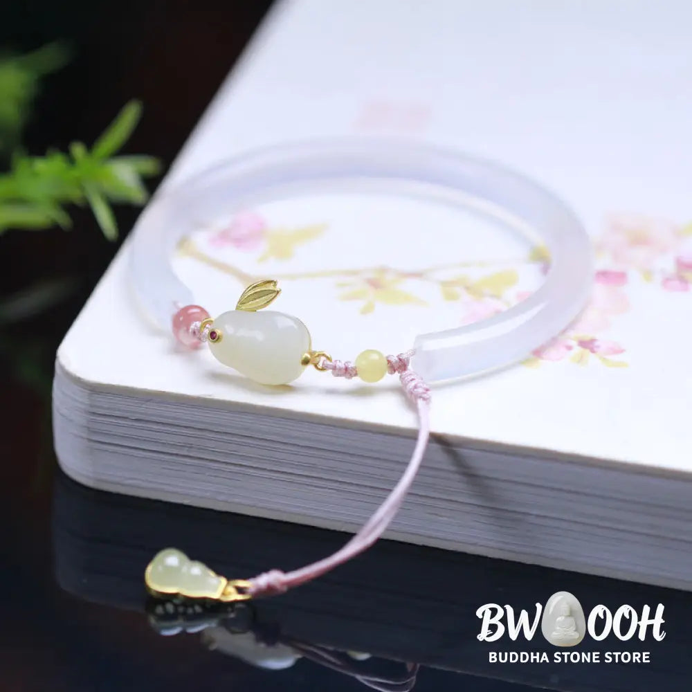 Buddha Stones Natural White Agate Hetian Jade Rabbit Positive Bracelet Bangle - BWOOOH - White Agate(Wrist