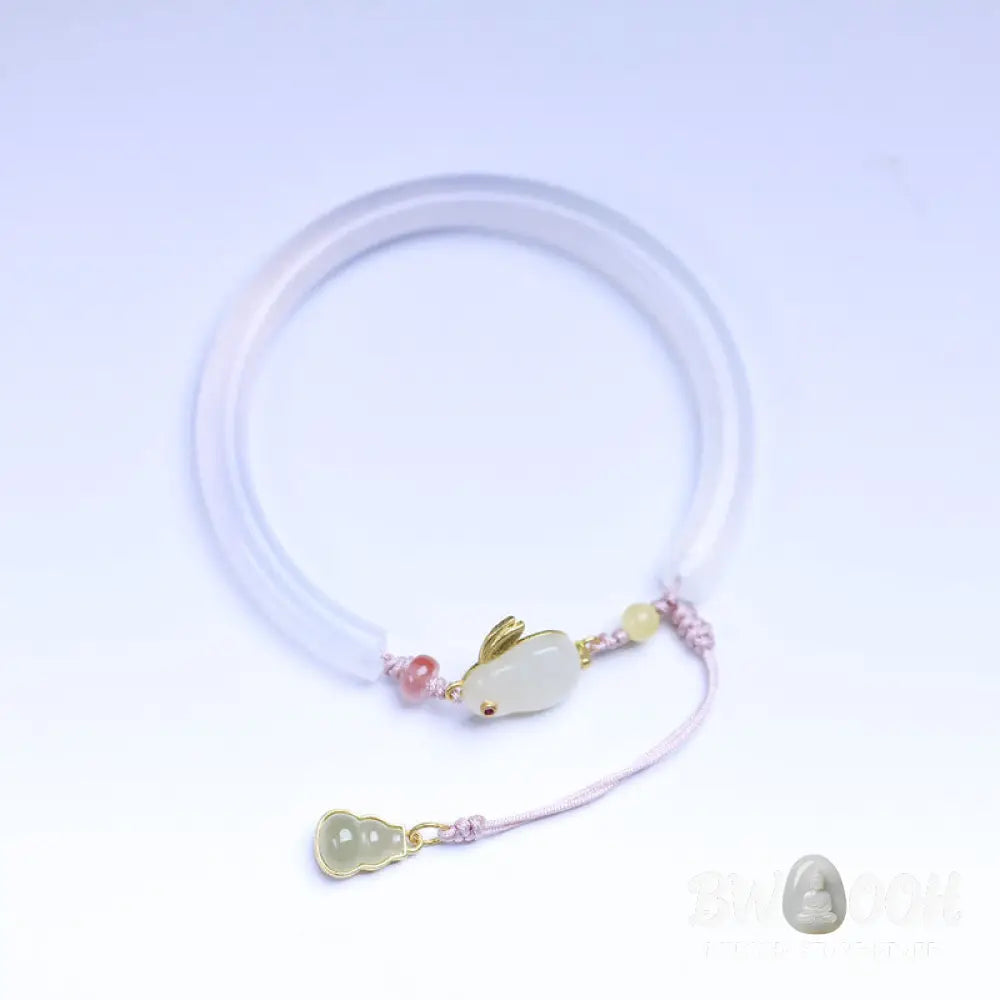 Buddha Stones Natural White Agate Hetian Jade Rabbit Positive Bracelet Bangle - BWOOOH - White Agate(Wrist