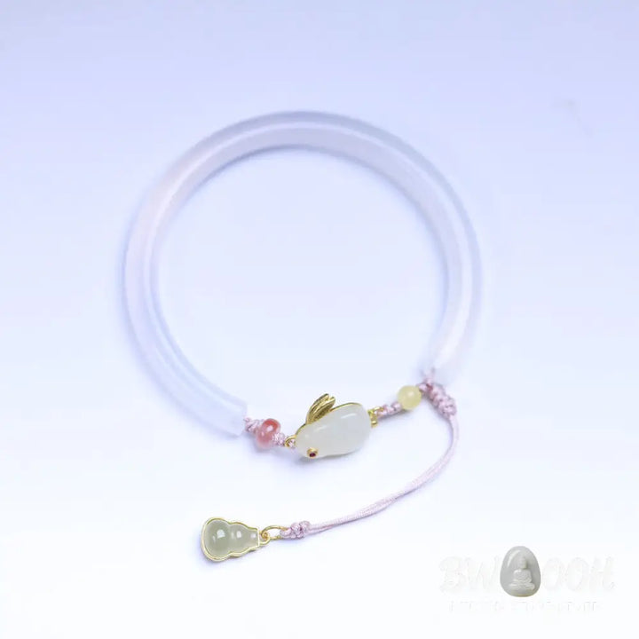 Buddha Stones Natural White Agate Hetian Jade Rabbit Positive Bracelet Bangle - BWOOOH - White Agate(Wrist