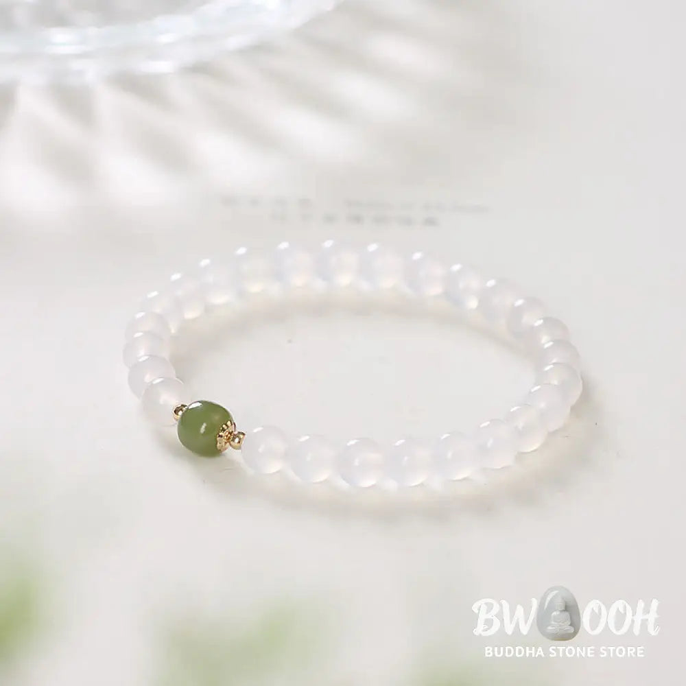 Buddha Stones Natural White Agate Jade Luck Bracelet - BWOOOH - White Agate Jade(Wrist Circumference 14-16cm) - Bracelet