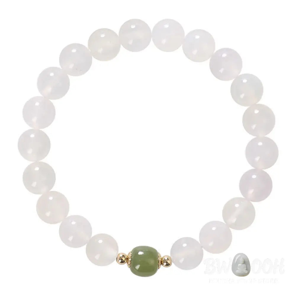 Buddha Stones Natural White Agate Jade Luck Bracelet - BWOOOH - White Agate Jade(Wrist Circumference 14-16cm) - Bracelet