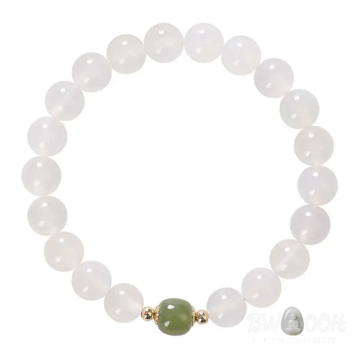 Buddha Stones Natural White Agate Jade Luck Bracelet - BWOOOH - White Agate Jade(Wrist Circumference 14-16cm) - Bracelet