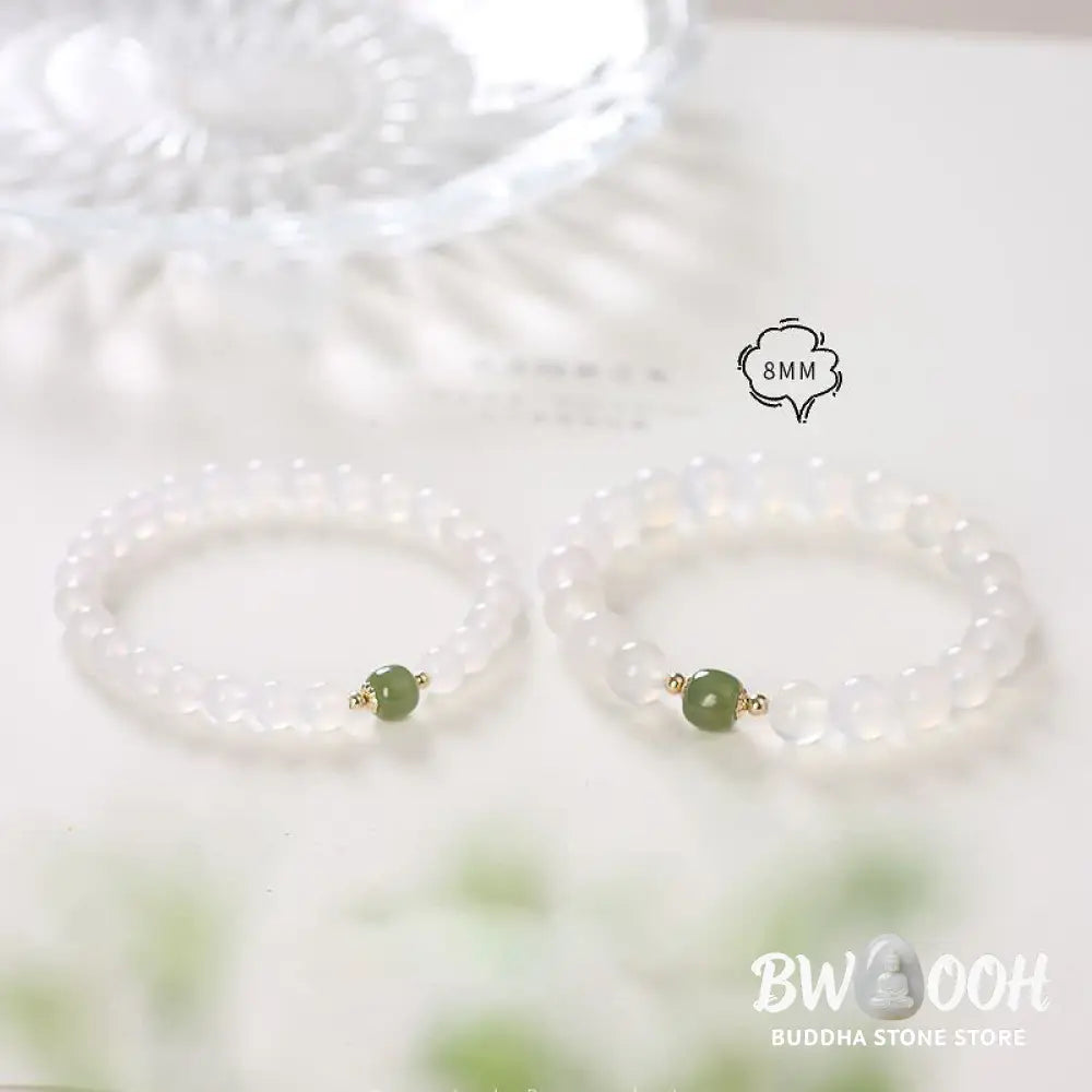 Buddha Stones Natural White Agate Jade Luck Bracelet - BWOOOH - White Agate Jade(Wrist Circumference 14-16cm) - Bracelet