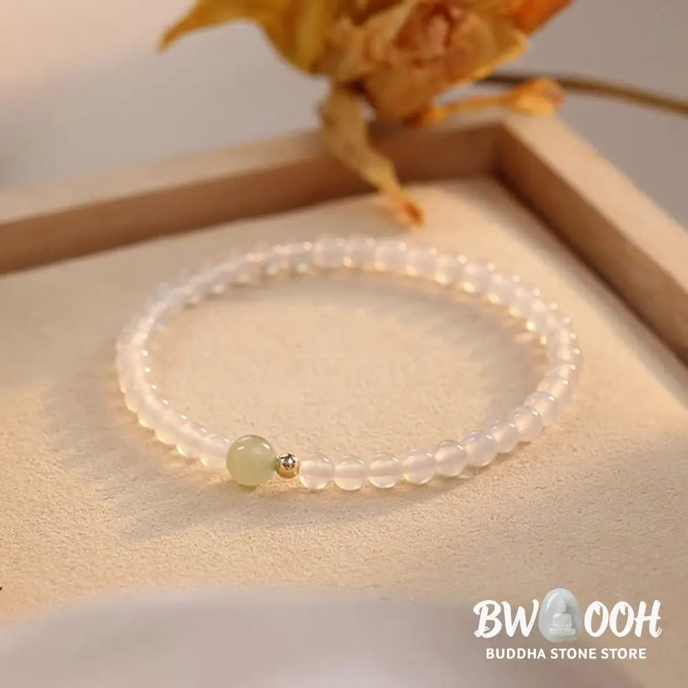 Buddha Stones Natural White Agate Jade Luck Protection Bracelet - BWOOOH - White Agate(Wrist Circumference 15cm)
