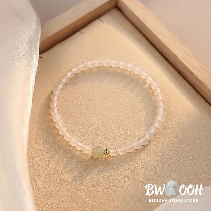 Buddha Stones Natural White Agate Jade Luck Protection Bracelet - BWOOOH - White Agate(Wrist Circumference 15cm)
