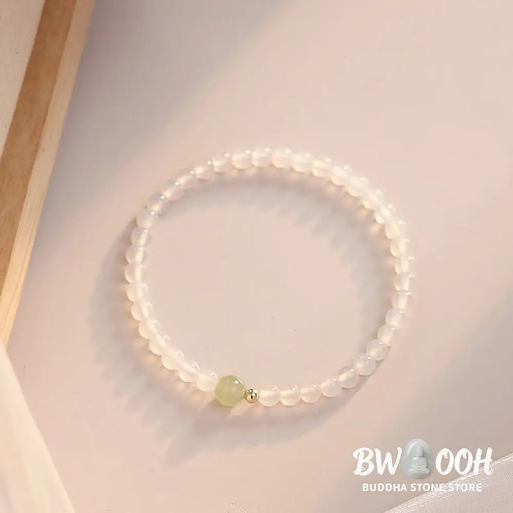Buddha Stones Natural White Agate Jade Luck Protection Bracelet - BWOOOH - White Agate(Wrist Circumference 15cm)