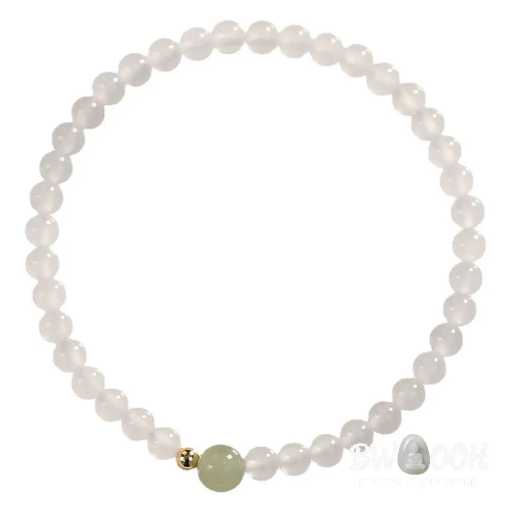 Buddha Stones Natural White Agate Jade Luck Protection Bracelet - BWOOOH - White Agate(Wrist Circumference 15cm)