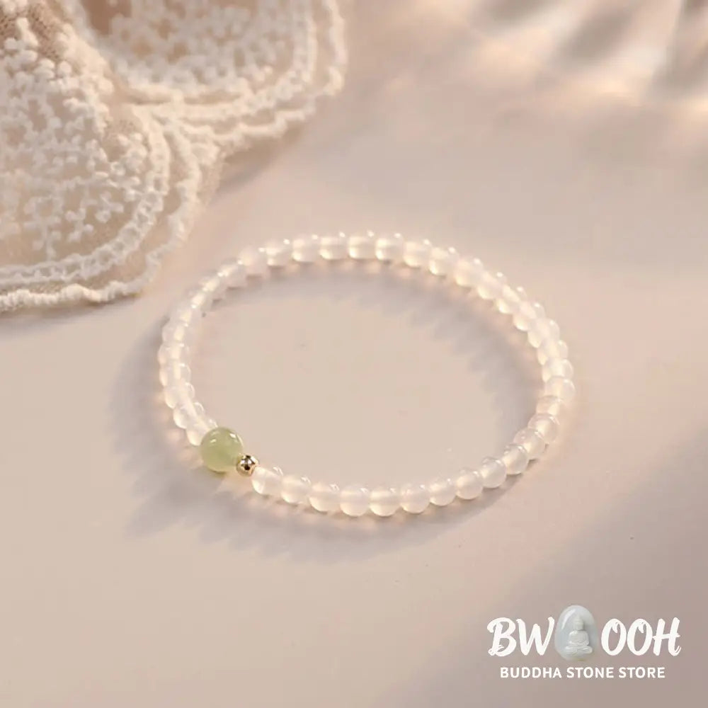Buddha Stones Natural White Agate Jade Luck Protection Bracelet - BWOOOH - White Agate(Wrist Circumference 15cm)