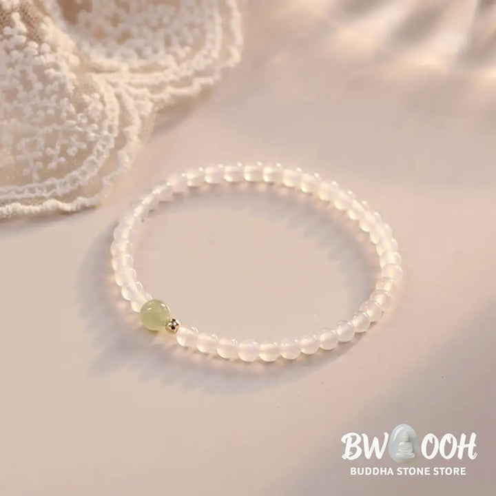 Buddha Stones Natural White Agate Jade Luck Protection Bracelet - BWOOOH - White Agate(Wrist Circumference 15cm)