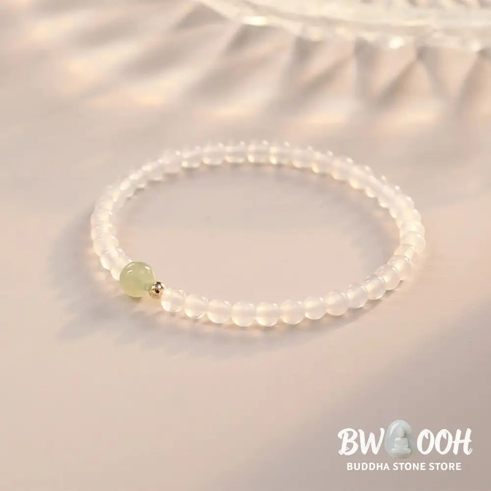 Buddha Stones Natural White Agate Jade Luck Protection Bracelet - BWOOOH - White Agate(Wrist Circumference 15cm)