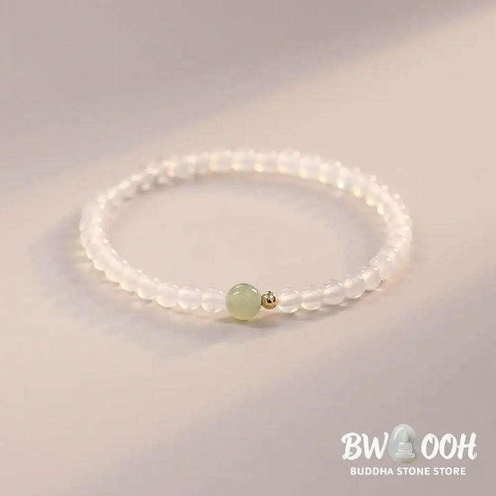 Buddha Stones Natural White Agate Jade Luck Protection Bracelet - BWOOOH - White Agate(Wrist Circumference 15cm)