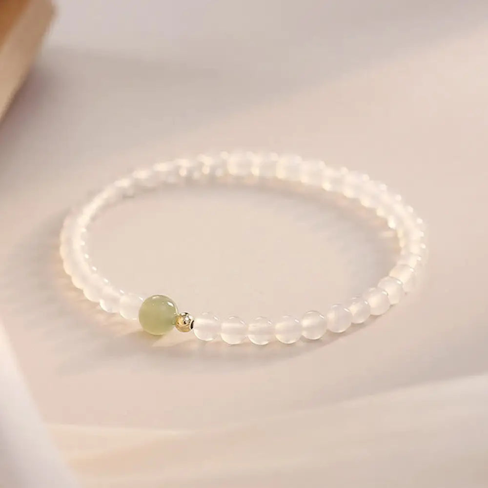 BWOOOH Natural White Agate Jade Luck Protection Bracelet - BWOOOH - White Agate(Wrist Circumference 15cm)
