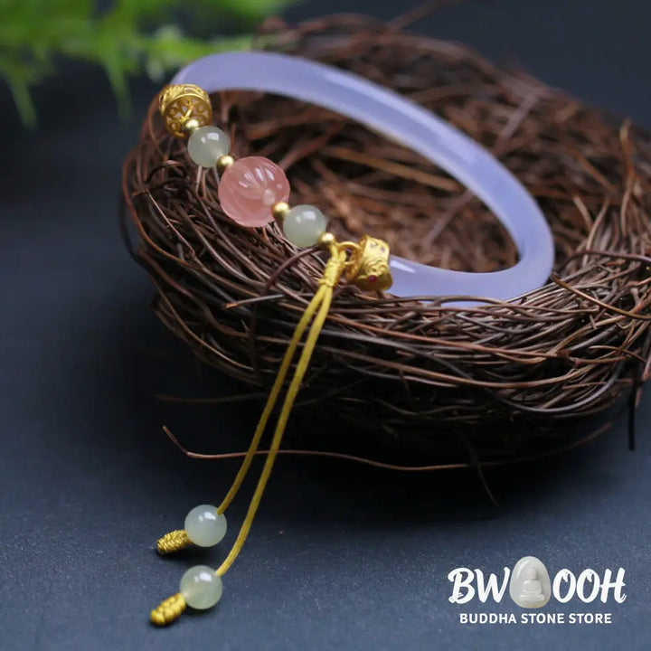 Buddha Stones Natural White Agate Lotus Hetian Jade Beads Positive Bracelet Bangle - BWOOOH - White Agate(Wrist