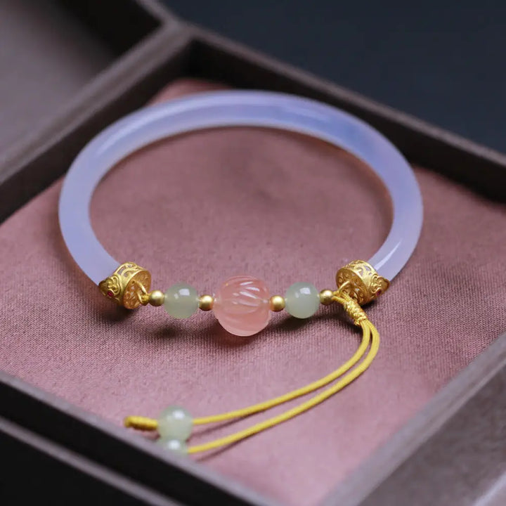 BWOOOH Natural White Agate Lotus Hetian Jade Beads Positive Bracelet Bangle - BWOOOH - White Agate(Wrist