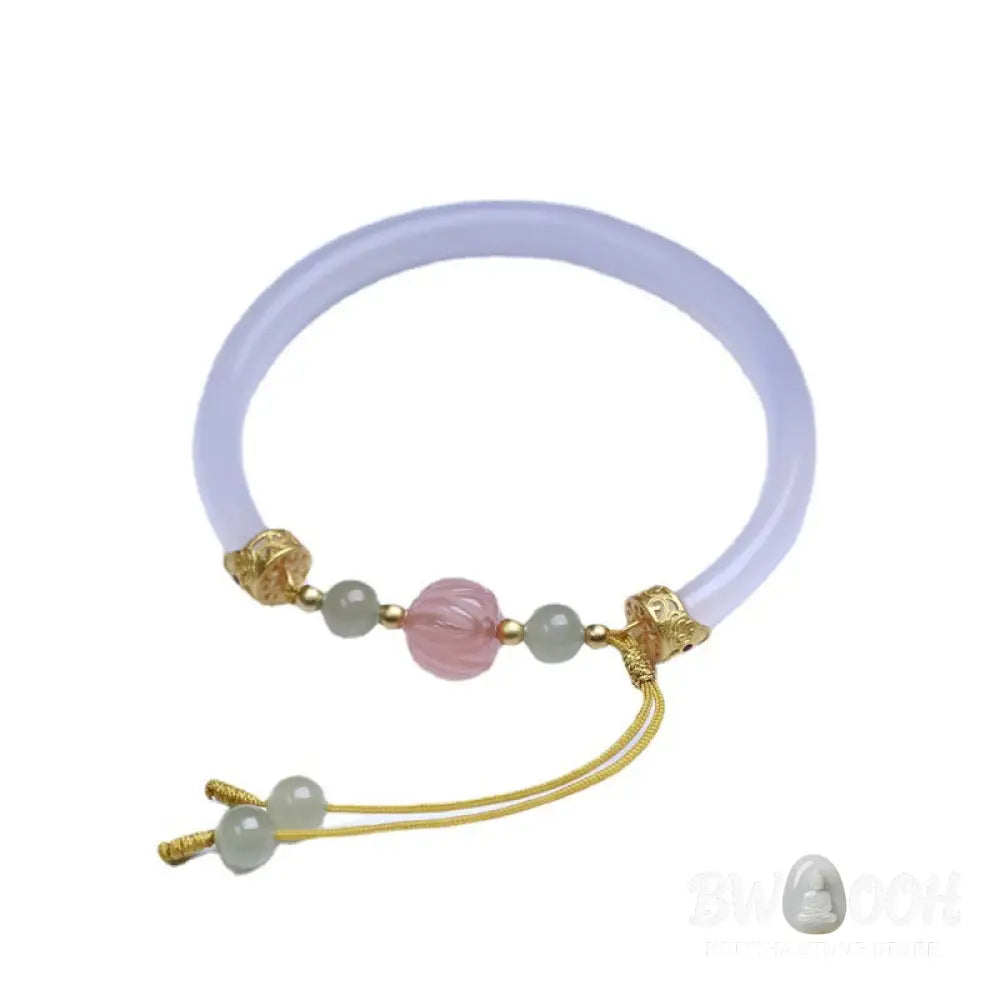 Buddha Stones Natural White Agate Lotus Hetian Jade Beads Positive Bracelet Bangle - BWOOOH - White Agate(Wrist