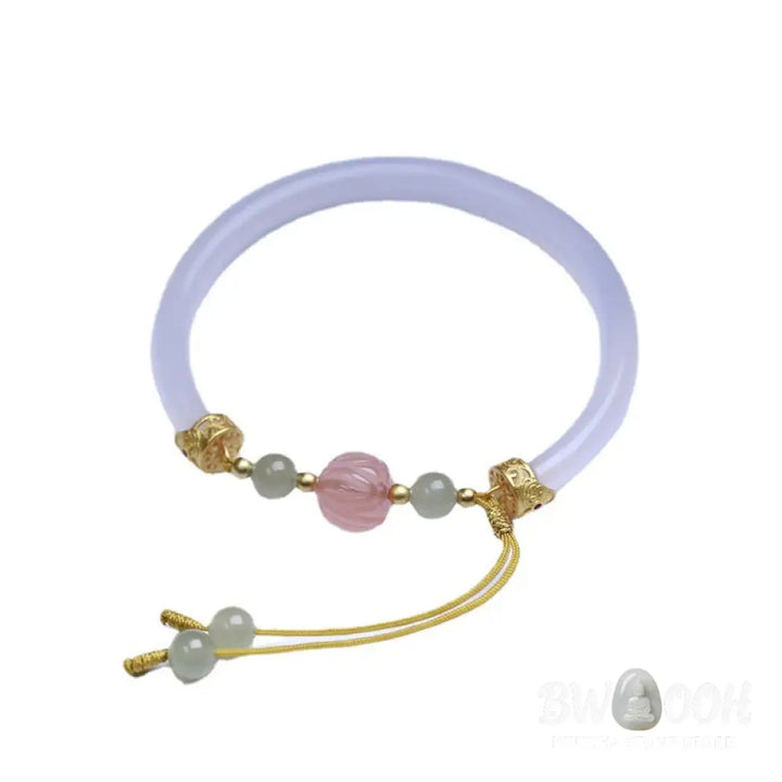 Buddha Stones Natural White Agate Lotus Hetian Jade Beads Positive Bracelet Bangle - BWOOOH - White Agate(Wrist