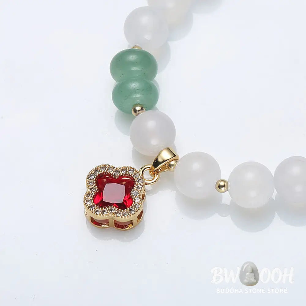 BWOOOH Natural White Agate Red Agate Money Bag Fu Character Four Leaf Clover Protection | spiritual healing bracelet