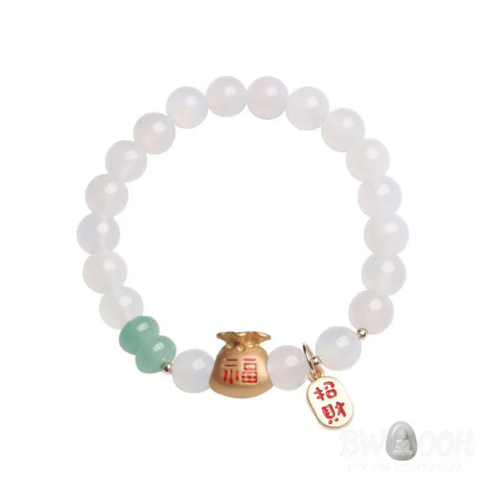 BWOOOH Natural White Agate Red Agate Money Bag Fu Character Four Leaf Clover Protection | spiritual healing bracelet
