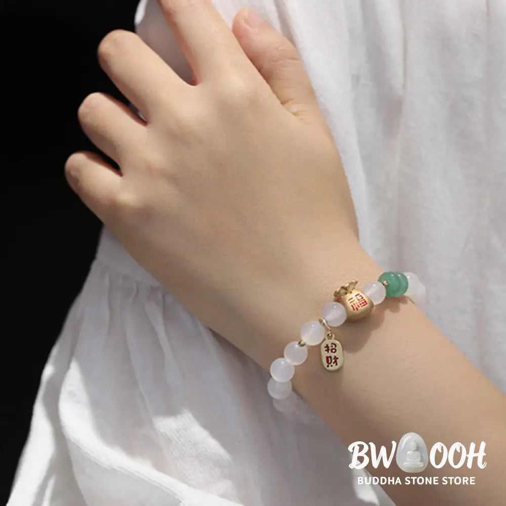 BWOOOH Natural White Agate Red Agate Money Bag Fu Character Four Leaf Clover Protection | spiritual healing bracelet