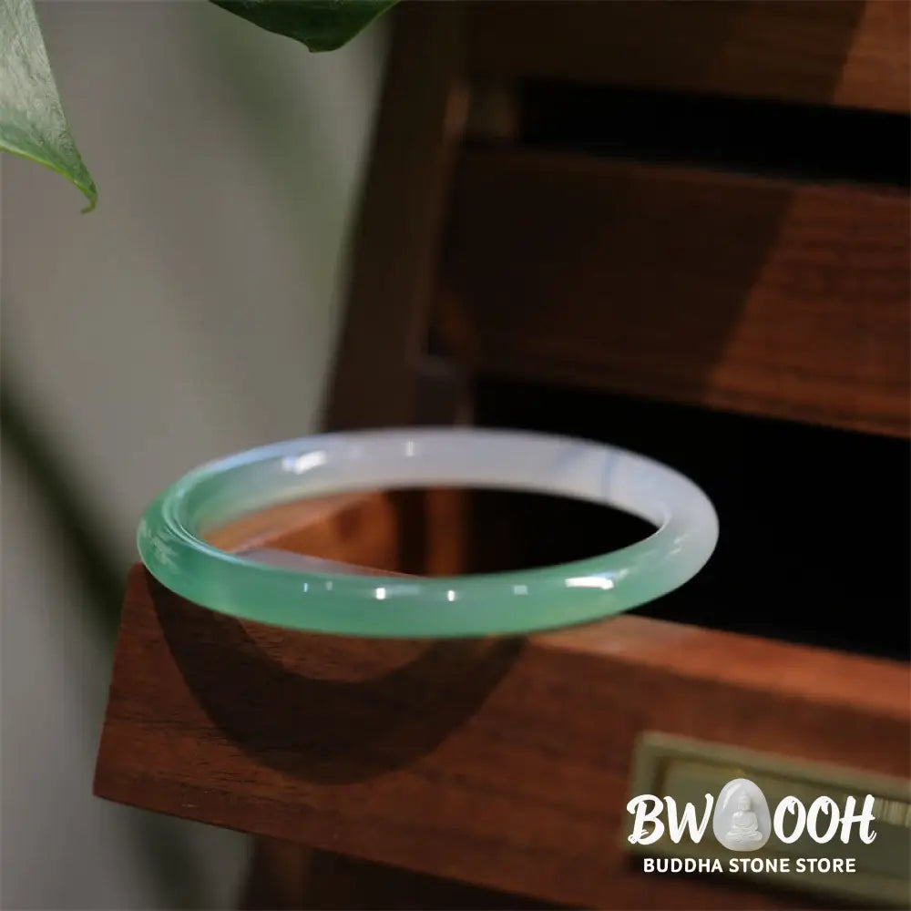 Buddha Stones Natural White And Green Chalcedony Agate Positive Cuff Bracelet Bangle - BWOOOH - Bracelet Bangle