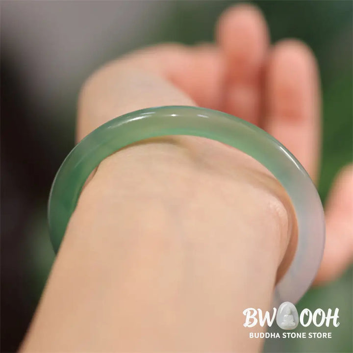 Buddha Stones Natural White And Green Chalcedony Agate Positive Cuff Bracelet Bangle - BWOOOH - Bracelet Bangle