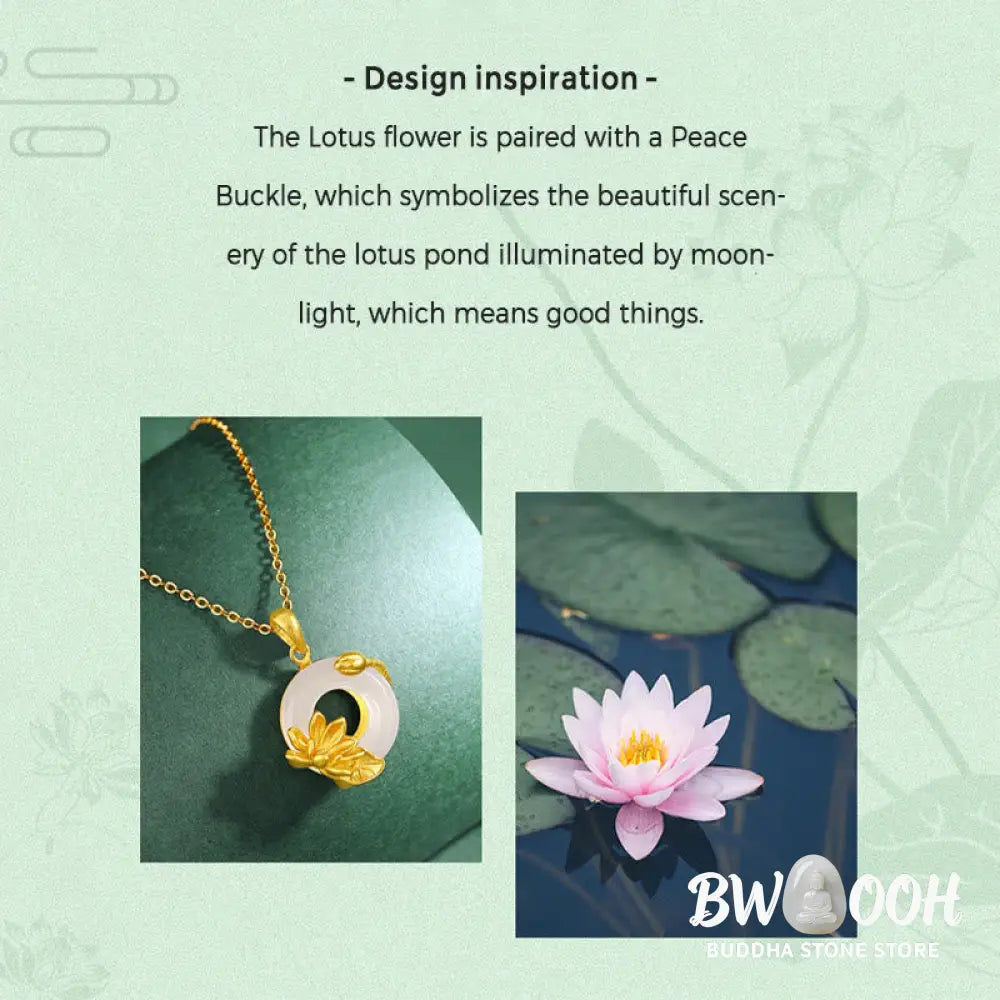 Buddha Stones Natural White Chalcedony Peace Buckle Lotus Pendant S925 Sterling Silver Necklace - BWOOOH - Chalcedony