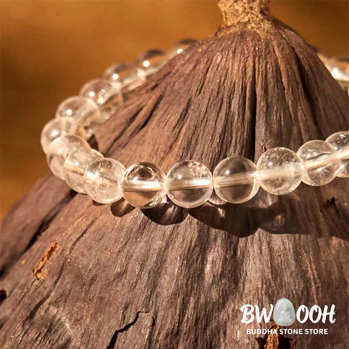 Buddha Stones Natural White Crystal Clarity Meditation Bracelet - BWOOOH - White Crystal(Wrist Circumference: 14-16cm)
