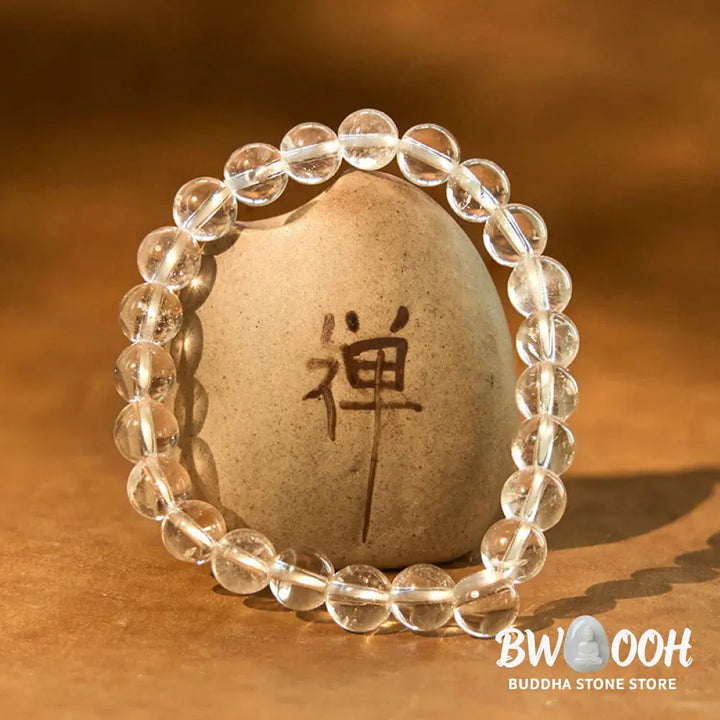 Buddha Stones Natural White Crystal Clarity Meditation Bracelet - BWOOOH - White Crystal(Wrist Circumference: 14-16cm)