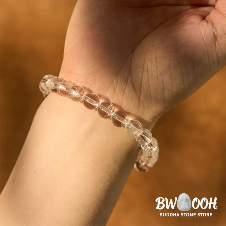 Buddha Stones Natural White Crystal Clarity Meditation Bracelet - BWOOOH - White Crystal(Wrist Circumference: 14-16cm)