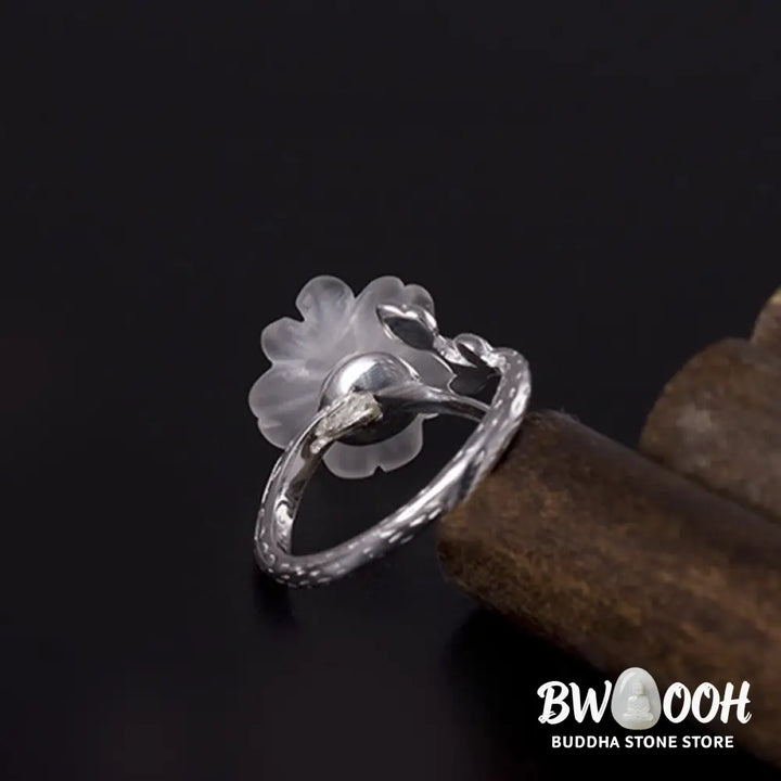 Buddha Stones Natural White Crystal Flower 925 Sterling Silver Adjustable Healing Ring - White Crystal &amp; 925 Sterling