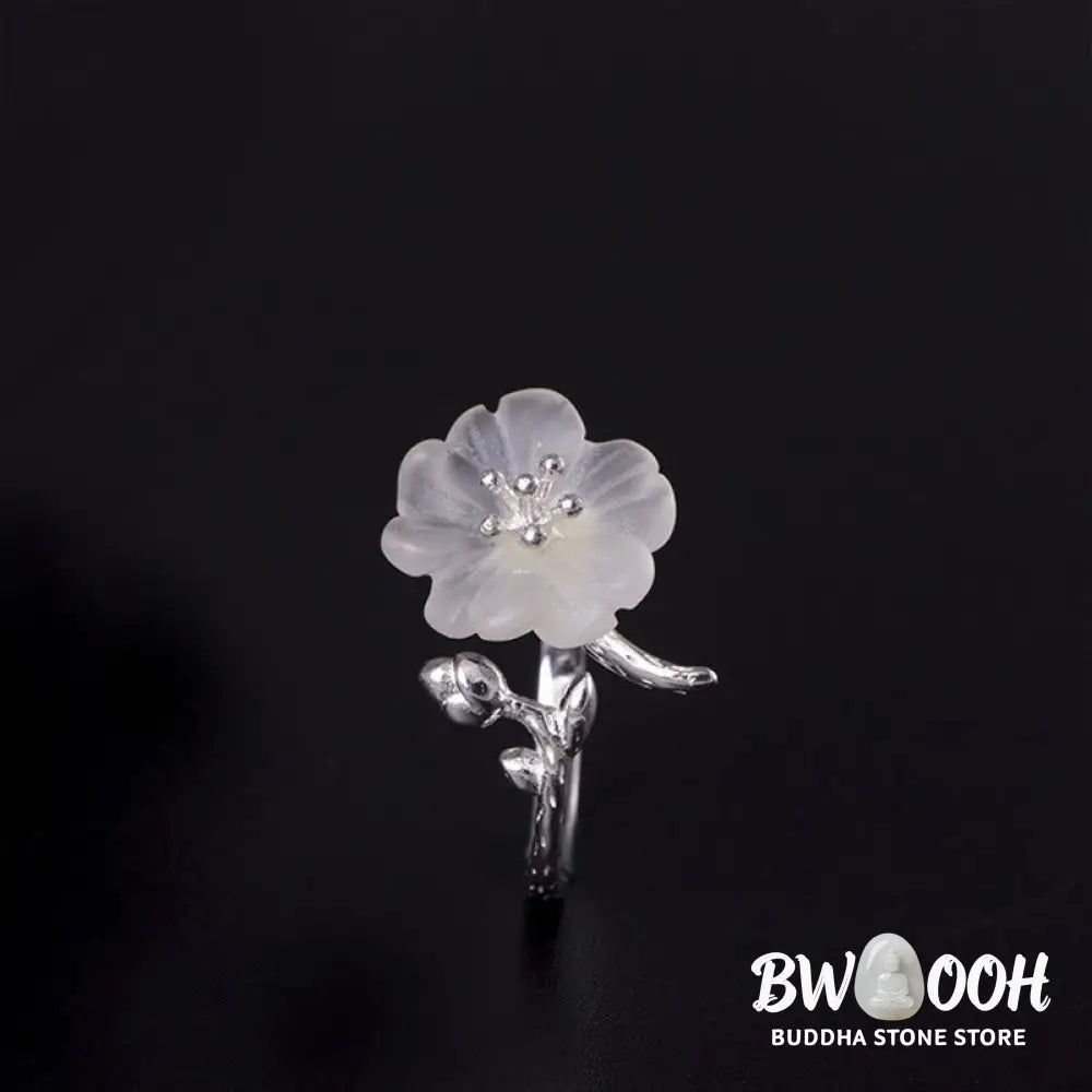 Buddha Stones Natural White Crystal Flower 925 Sterling Silver Adjustable Healing Ring - White Crystal &amp; 925 Sterling