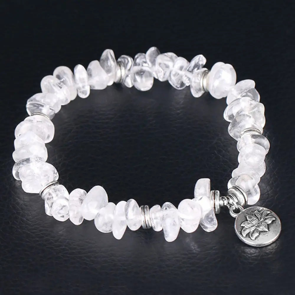 Buddha Stones Natural White Crystal Lotus Healing Bracelet - White Crystal - Bracelet