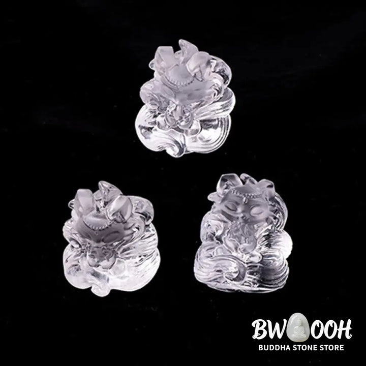 Buddha Stones Natural White Crystal Mini Small Nine Tailed Fox Carved Healing Home Decoration - White Crystal 3*3.8cm