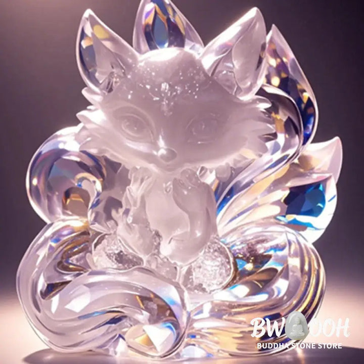 Buddha Stones Natural White Crystal Mini Small Nine Tailed Fox Carved Healing Home Decoration - White Crystal 3*3.8cm