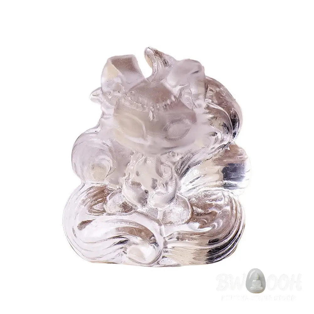 Buddha Stones Natural White Crystal Mini Small Nine Tailed Fox Carved Healing Home Decoration - White Crystal 3*3.8cm