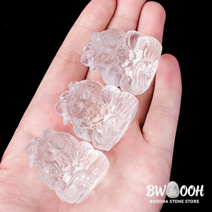 Buddha Stones Natural White Crystal Mini Small Nine Tailed Fox Carved Healing Home Decoration - White Crystal 3*3.8cm