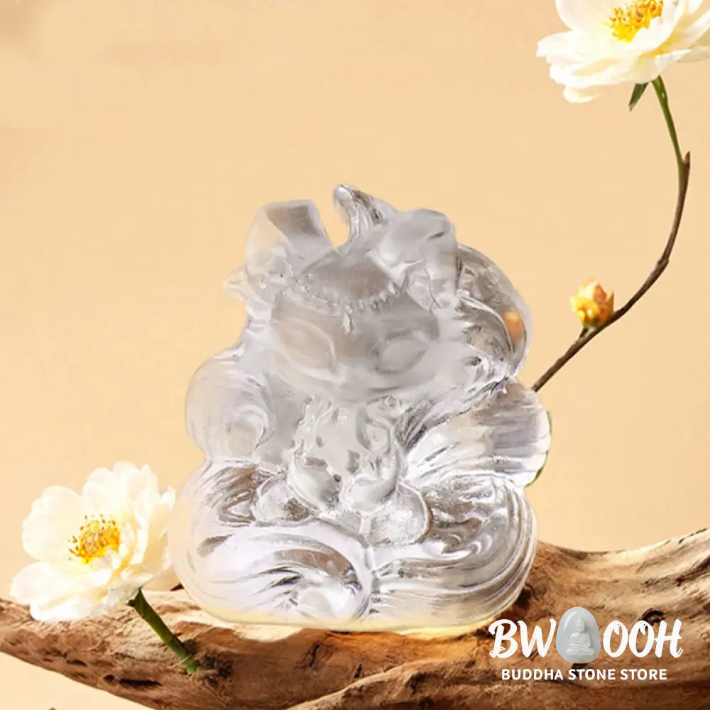 Buddha Stones Natural White Crystal Mini Small Nine Tailed Fox Carved Healing Home Decoration - White Crystal 3*3.8cm