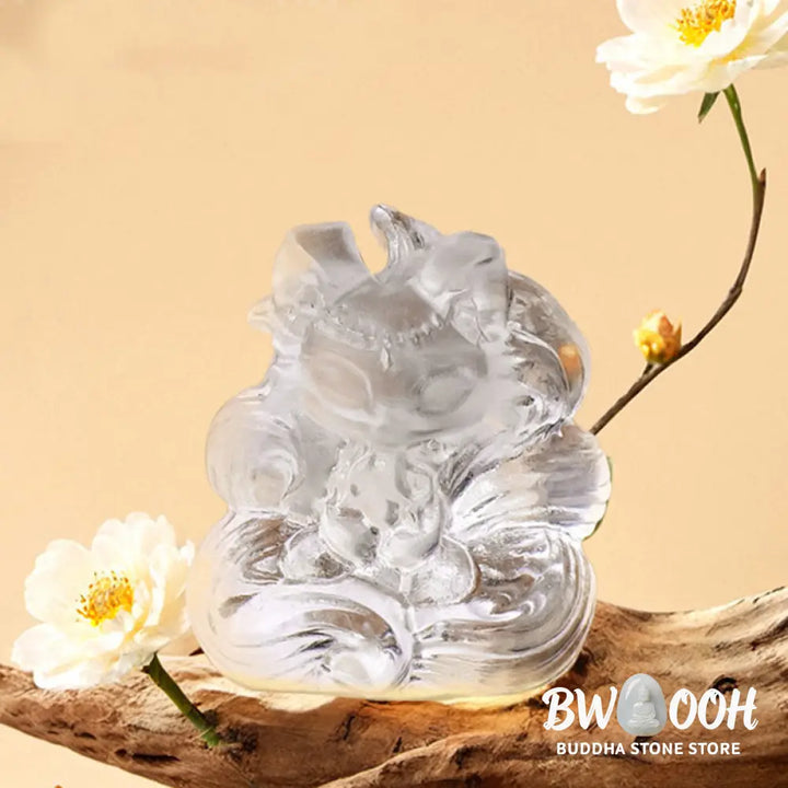 Buddha Stones Natural White Crystal Mini Small Nine Tailed Fox Carved Healing Home Decoration - White Crystal 3*3.8cm