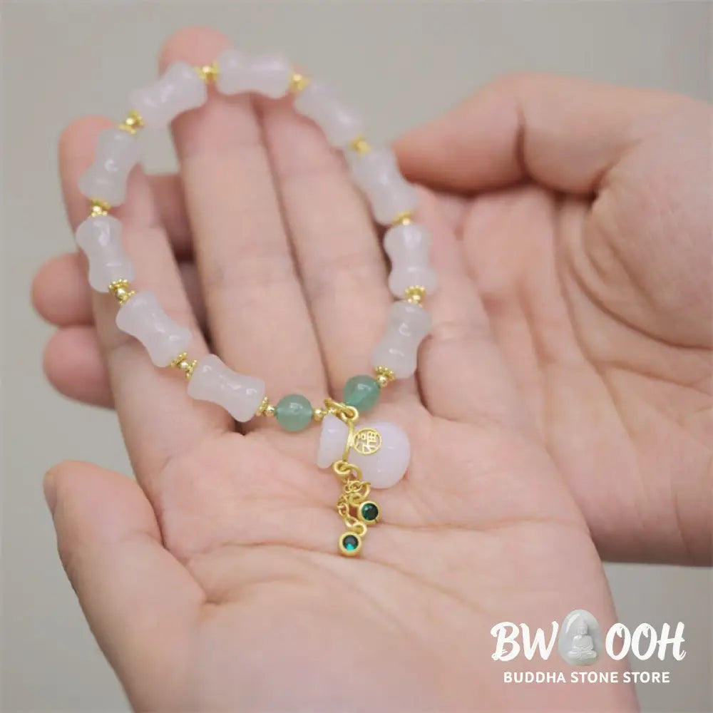 Buddha Stones Natural White Golden Silk Jade Bamboo Pattern Wealth Lucky Bag Fu Character Bracelet - BWOOOH - Bracelet