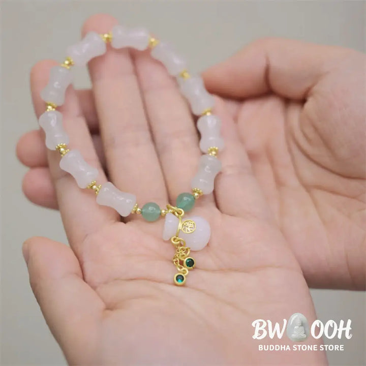 Buddha Stones Natural White Golden Silk Jade Bamboo Pattern Wealth Lucky Bag Fu Character Bracelet - BWOOOH - Bracelet