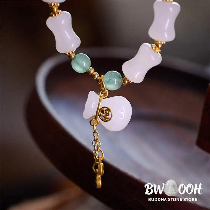 Buddha Stones Natural White Golden Silk Jade Bamboo Pattern Wealth Lucky Bag Fu Character Bracelet - BWOOOH - Bracelet