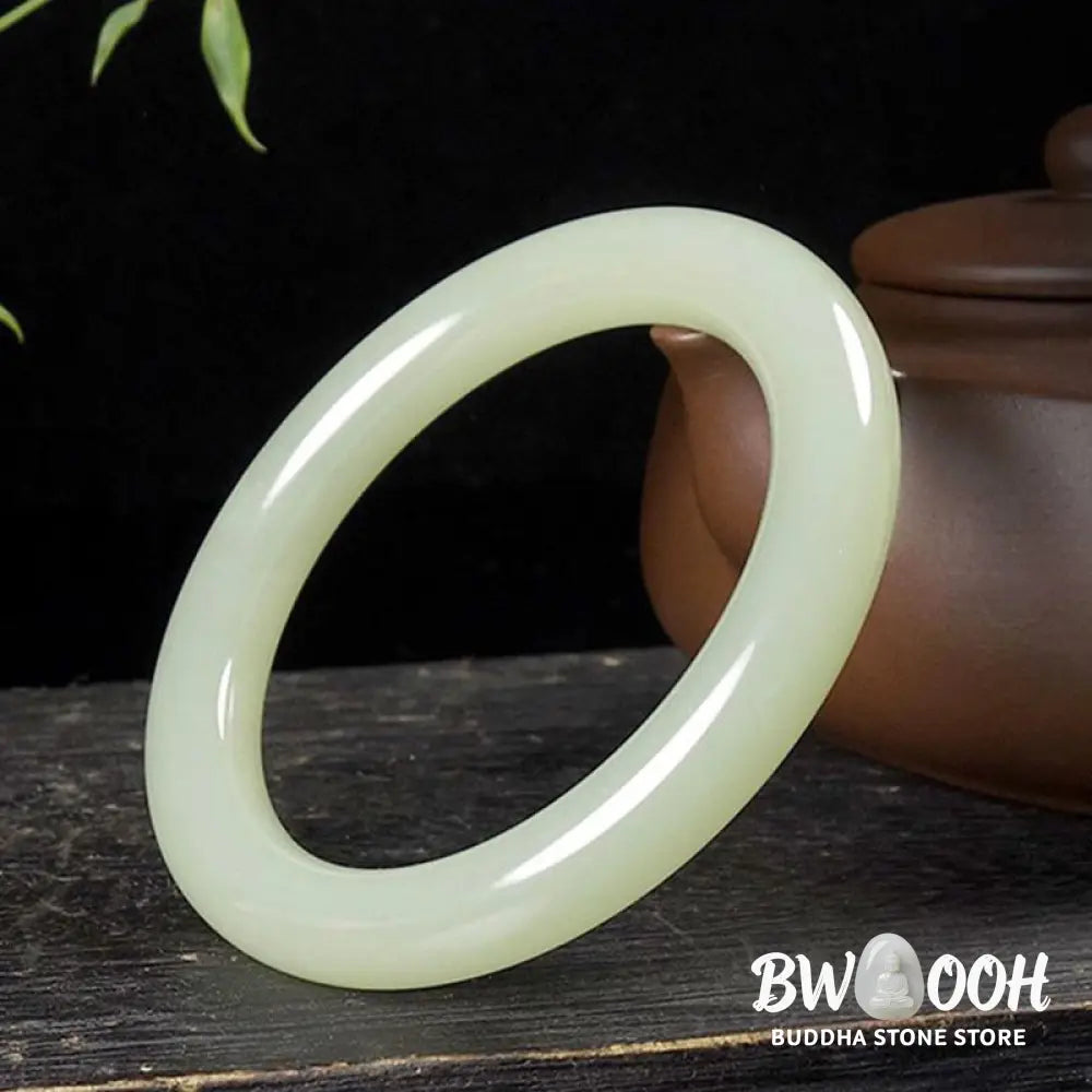Buddha Stones Natural White Green Jade Luck Prosperity Bracelet Bangle - BWOOOH - Bracelet Bangle