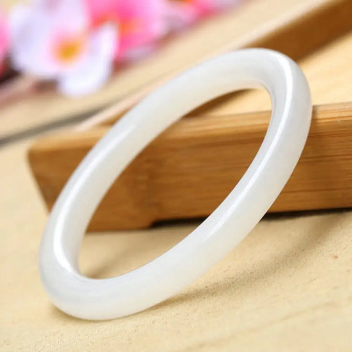 Buddha Stones Natural White Green Jade Luck Prosperity Bracelet Bangle - BWOOOH - White Jade / 54mm - Bracelet Bangle