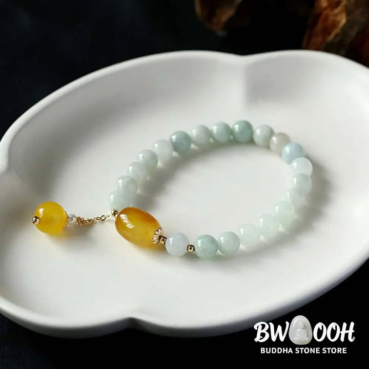 BWOOOH Natural White Jade Agate Protection Bracelet - Yellow Agate(Wrist Circumference: 14-16.5cm) - Bracelet